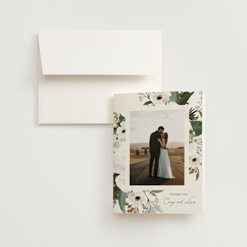 This is a pistachio wedding thank you cards with standard by Nicole Whiddon called inverness printing on strathmore in standard