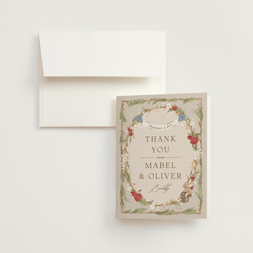 This is a forest floor wedding thank you cards with standard by Erin L. Wilson called disney's snow white someday printing on strathmore in standard