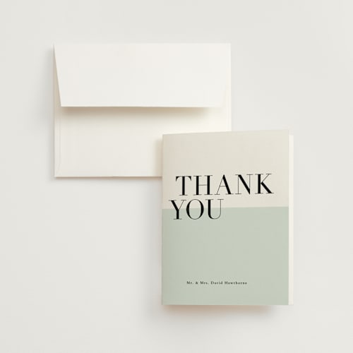 This is a mint wedding thank you cards with standard by Stacey Meacham called so fresh printing on strathmore in standard