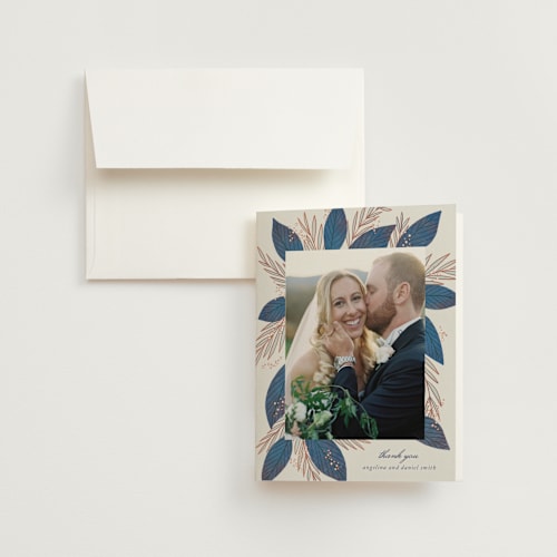 This is a cobalt wedding thank you cards with standard by Jen Owens called bouquet printing on strathmore in standard