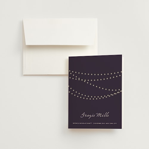 This is a deep eggplant wedding thank you cards with standard by Design Lotus called midnight vineyard printing on strathmore in standard