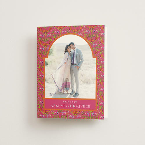 This is a fuchsia wedding thank you cards with standard by Pati Cascino called varna printing on strathmore in standard