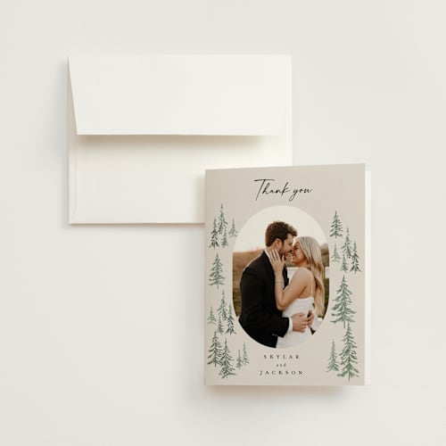 This is a forest wedding thank you cards with standard by Petra Kern called paradise printing on strathmore in standard