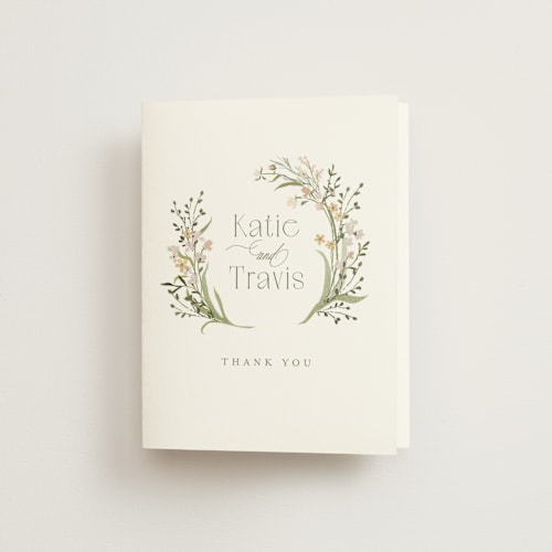 This is a olive wedding thank you cards with standard by Jennifer Wick called delicate buds printing on strathmore in standard