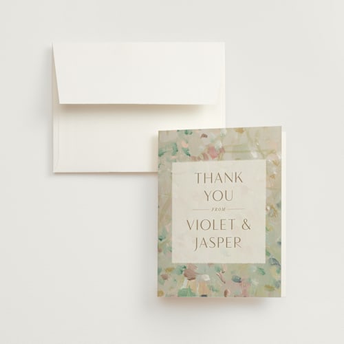 This is a daffodil wedding thank you cards with standard by Lindsay Megahed called english garden printing on strathmore in standard