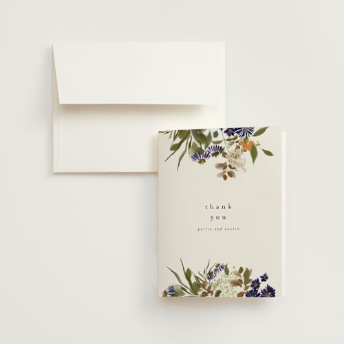 This is a fall wedding thank you cards with standard by Grace Kreinbrink called pressed garden printing on strathmore in standard