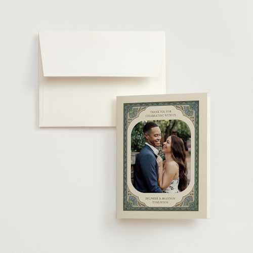 This is a robin's egg wedding thank you cards with standard by Jen Owens called century printing on strathmore in standard