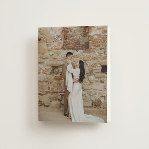 This is a olive wedding thank you cards with standard by Sarah Brown called vineyard printing on strathmore in standard