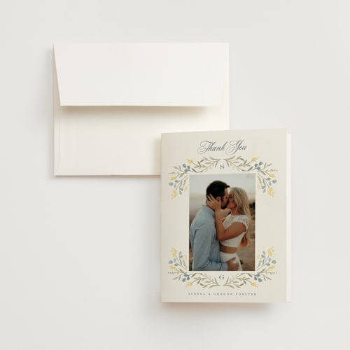 This is a spring wedding thank you cards with standard by Petra Kern called monogrammed printing on strathmore in standard