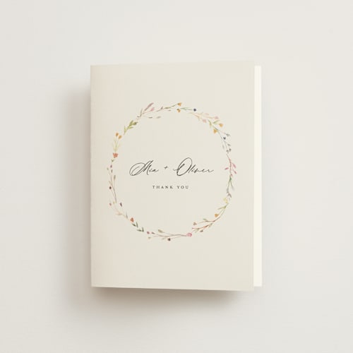 This is a snow wedding thank you cards with standard by Lori Wemple called delicate florals printing on strathmore in standard