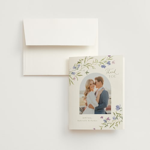 This is a wisteria wedding thank you cards with standard by Everett Paper Goods called sweeping meadow printing on strathmore in standard