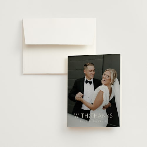 This is a porcelain wedding thank you cards with standard by Jennifer Postorino called glide printing on strathmore in standard