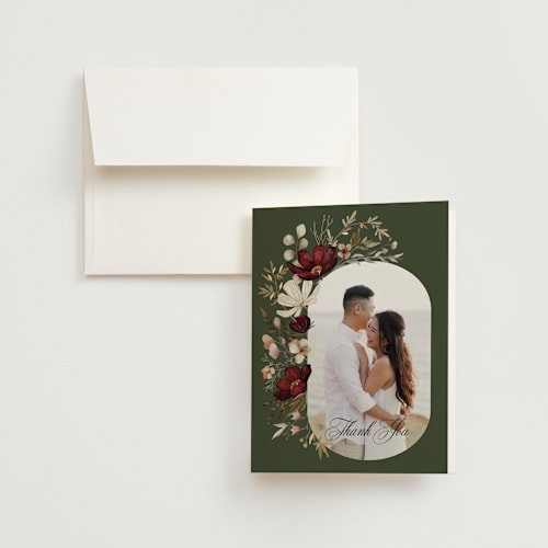 This is a vert wedding thank you cards with standard by Erin Deegan called fleur sauvage printing on strathmore in standard
