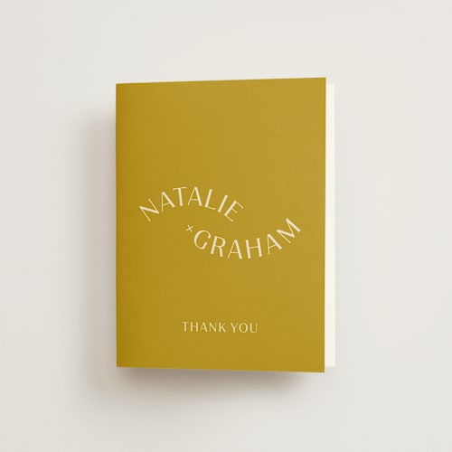 This is a marigold wedding thank you cards with standard by Stacey Day called swoop printing on strathmore in standard