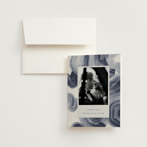 This is a ocean wedding thank you cards with standard by Sumak Studio called meanders printing on strathmore in standard