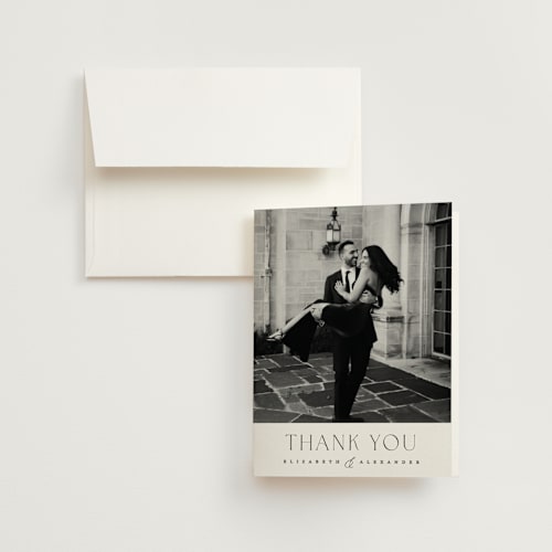 This is a cotton wedding thank you cards with standard by Carolyn Nicks called grande printing on strathmore in standard