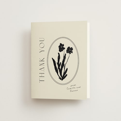 This is a onyx wedding thank you cards with standard by Alaina Cherup called la graine printing on strathmore in standard