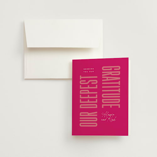 This is a fruit punch wedding thank you cards with standard by Ashley DeMeyere called pop romance printing on strathmore in standard