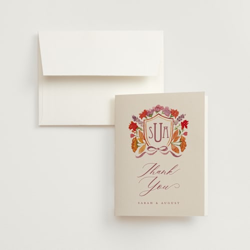 This is a autumn wedding thank you cards with standard by Pink House Press called crest fall printing on strathmore in standard