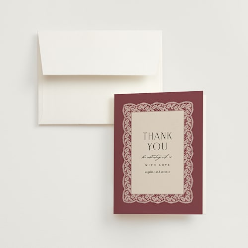 This is a mauve wedding thank you cards with standard by Erica Krystek called chantilly printing on strathmore in standard