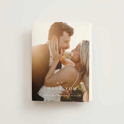 This is a cotton wedding thank you cards with standard by Stacey Meacham called cedar creek printing on strathmore in standard
