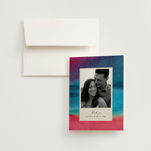 This is a sunset wedding thank you cards with standard by Sumak Studio called at dusk printing on strathmore in standard
