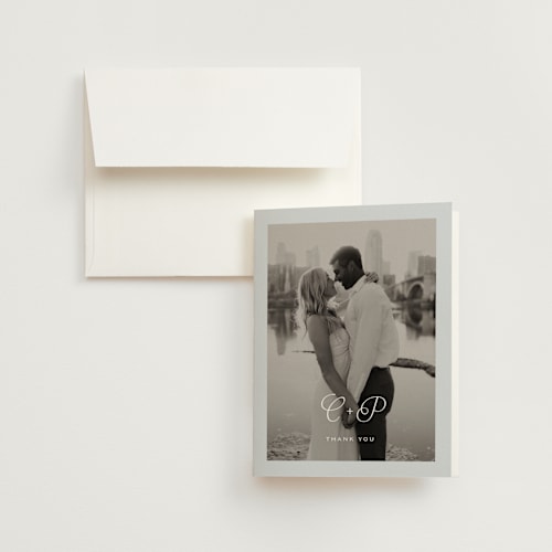 This is a powder wedding thank you cards with standard by Carolyn MacLaren called modernne printing on strathmore in standard