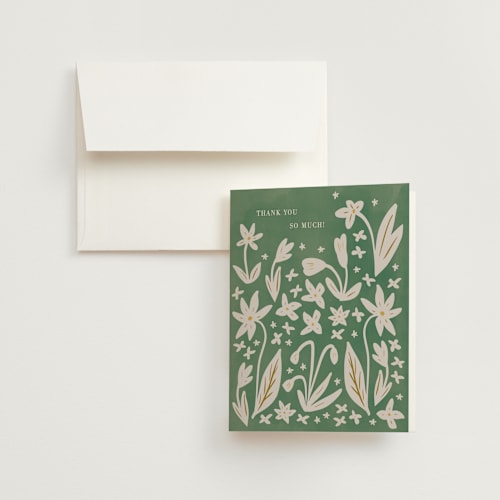 This is a emerald wedding thank you cards with standard by Ani Somi called friendly flowers printing on strathmore in standard