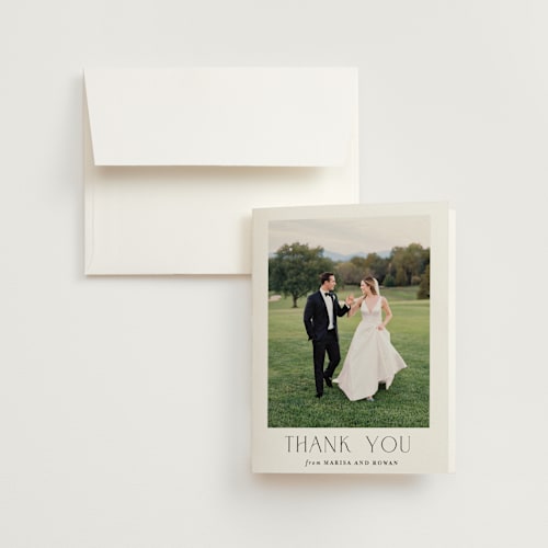This is a pearl wedding thank you cards with standard by Shirley Lin Schneider called classic chic printing on strathmore in standard