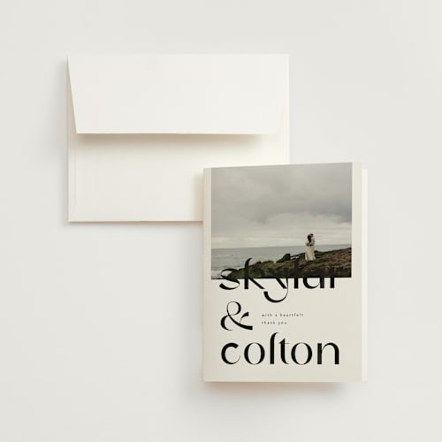 This is a ink wedding thank you cards with standard by Blustery August called marcona printing on strathmore in standard