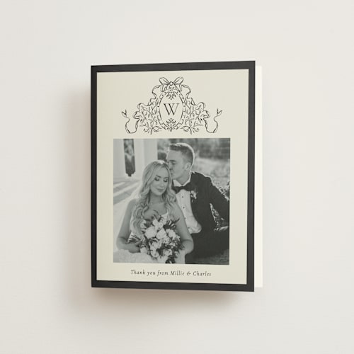 This is a latte wedding thank you cards with standard by Jackie Crawford called ornate sketched frame printing on strathmore in standard