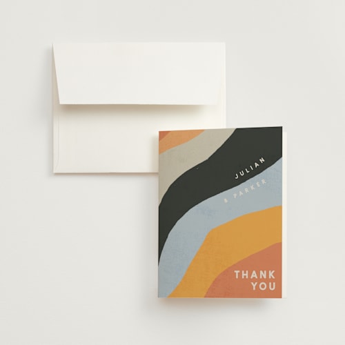 This is a sunset wedding thank you cards with standard by Robin Ott called canyon wall printing on strathmore in standard