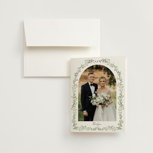 This is a mojito wedding thank you cards with standard by Susan Moyal called monogramed arch printing on strathmore in standard