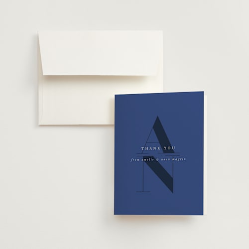 This is a marseille bleu wedding thank you cards with standard by Up Up Creative called centro printing on strathmore in standard