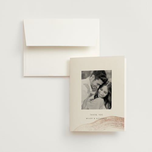 This is a sand wedding thank you cards with standard by Sumak Studio called gentleness printing on strathmore in standard