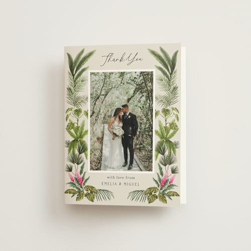 This is a lime wedding thank you cards with standard by Elly called tropical garden printing on strathmore in standard
