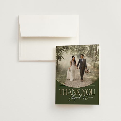 This is a olive wedding thank you cards with standard by Pixel and Hank called martini printing on strathmore in standard