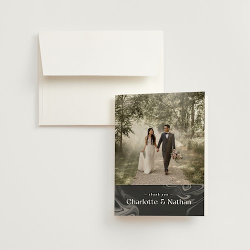 This is a iron wedding thank you cards with standard by Kimberley Henze called marbled agate printing on strathmore in standard