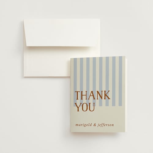 This is a wave wedding thank you cards with standard by Kelly Watkins called stripes printing on strathmore in standard