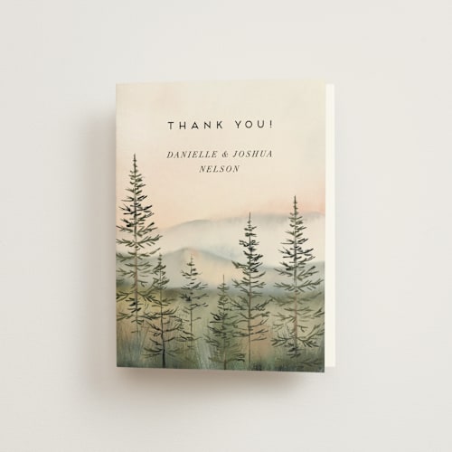 This is a forest wedding thank you cards with standard by Petra Kern called every single dawn with you printing on strathmore in standard