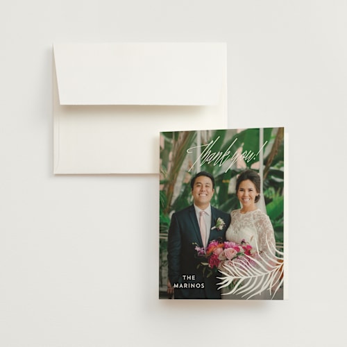 This is a palm wedding thank you cards with standard by Pink House Press called destination printing on strathmore in standard