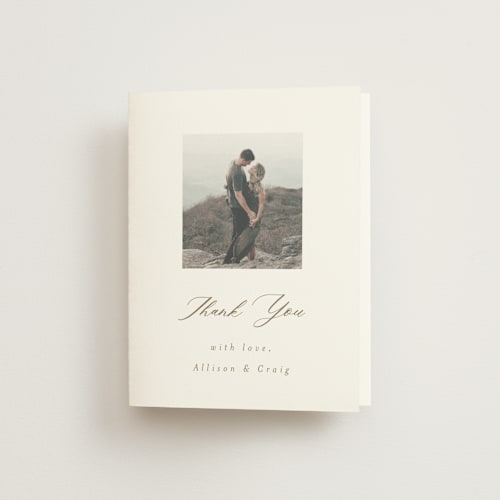 This is a fawn wedding thank you cards with standard by AK Graphics called rustic barn printing on strathmore in standard