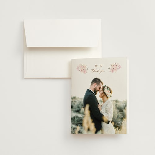 This is a cotton candy wedding thank you cards with standard by Phrosné Barwood called kosmos printing on strathmore in standard