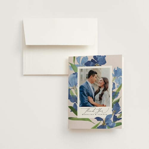 This is a natural wedding thank you cards with standard by Everett Paper Goods called irises printing on strathmore in standard