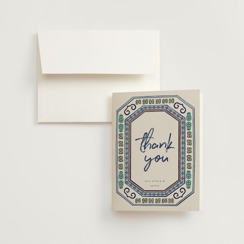 This is a neptune wedding thank you cards with standard by Kelly Watkins called vase printing on strathmore in standard