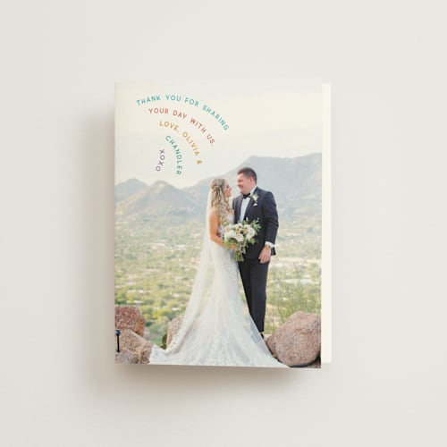 This is a light hearted wedding thank you cards with standard by Deborah Chou called rainbow 2.0 printing on strathmore in standard