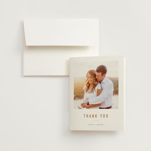 This is a peach wedding thank you cards with standard by Pippa Shaw called floral border printing on strathmore in standard