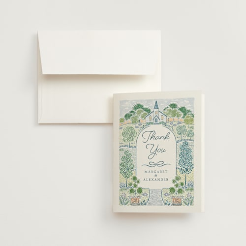 This is a meadow wedding thank you cards with standard by Paper Sun Studio called going to the chapel printing on strathmore in standard