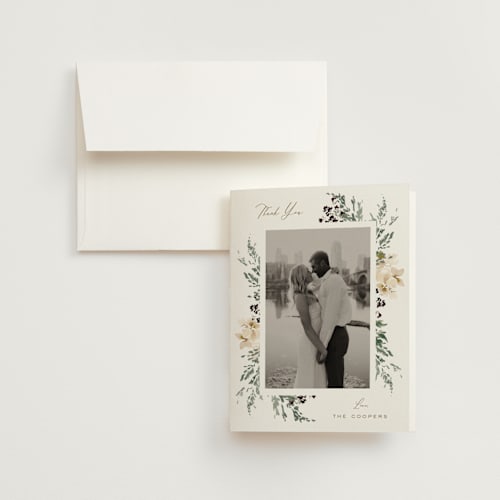 This is a pearl wedding thank you cards with standard by Leah Bisch called sprigs of joy printing on strathmore in standard
