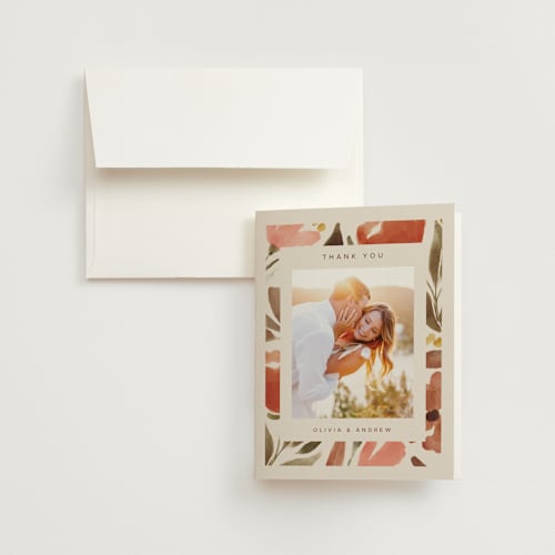 This is a saffron wedding thank you cards with standard by Vera Lim called giardino printing on strathmore in standard